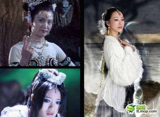 图为三版的白骨精进行大PK（左上、右、左下依次为87版、浙版、张纪中版）。