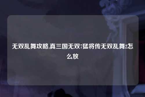 无双乱舞攻略,真三国无双7猛将传无双乱舞2怎么放